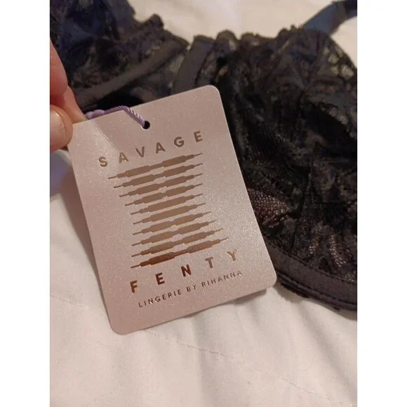 Savage X Fenty Not Sorry Womens 38DD Unlined Lace Balconette Bra Black NWT - Picture 6 of 7